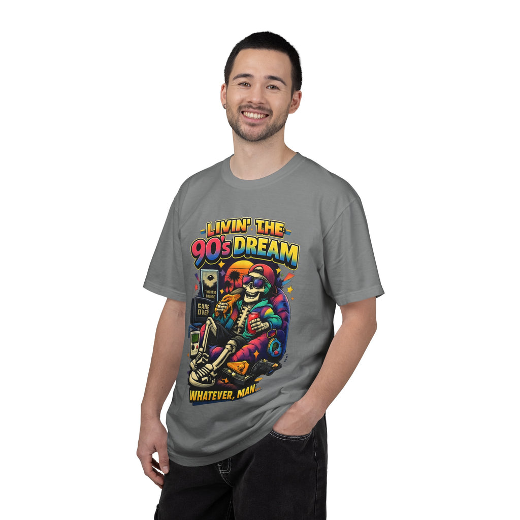Livin’ the 90s Dream Skeleton T-Shirt – Retro Gamer Nostalgia Graphic Tee | Comfort Colors 1717