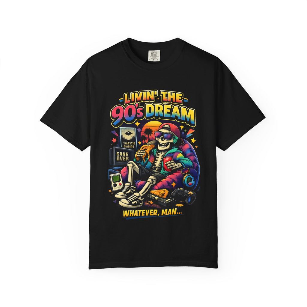 Livin’ the 90s Dream Skeleton T-Shirt – Retro Gamer Nostalgia Graphic Tee | Comfort Colors 1717