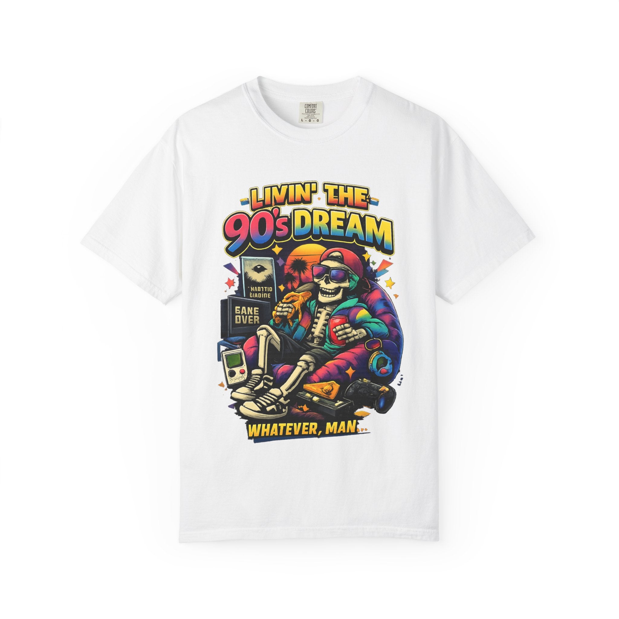 Livin’ the 90s Dream Skeleton T-Shirt – Retro Gamer Nostalgia Graphic Tee | Comfort Colors 1717