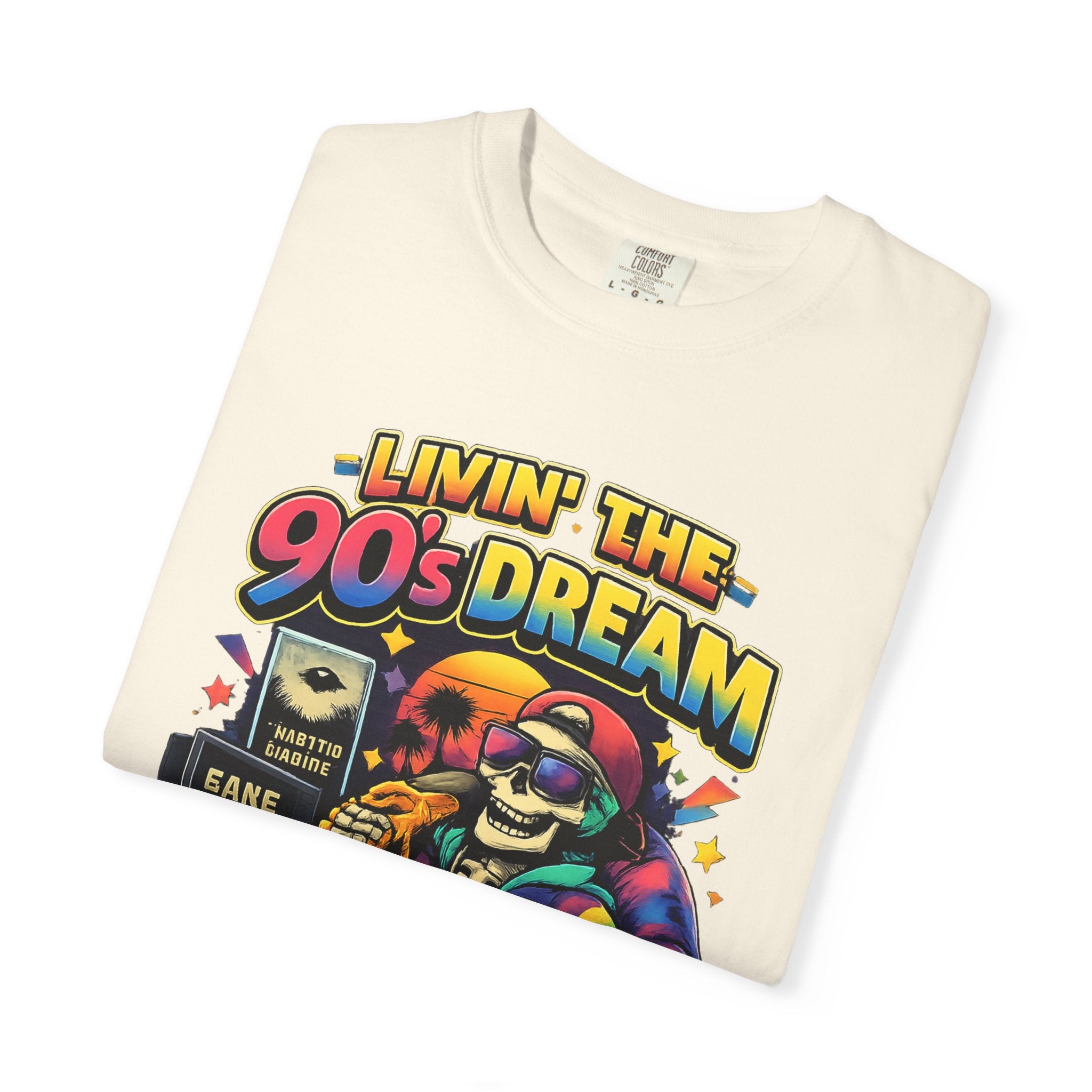 Livin’ the 90s Dream Skeleton T-Shirt – Retro Gamer Nostalgia Graphic Tee | Comfort Colors 1717