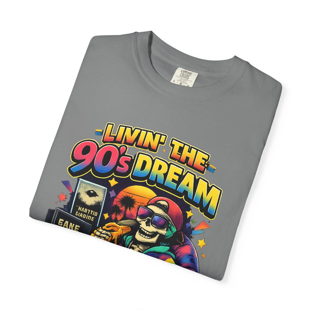 Livin’ the 90s Dream Skeleton T-Shirt – Retro Gamer Nostalgia Graphic Tee | Comfort Colors 1717