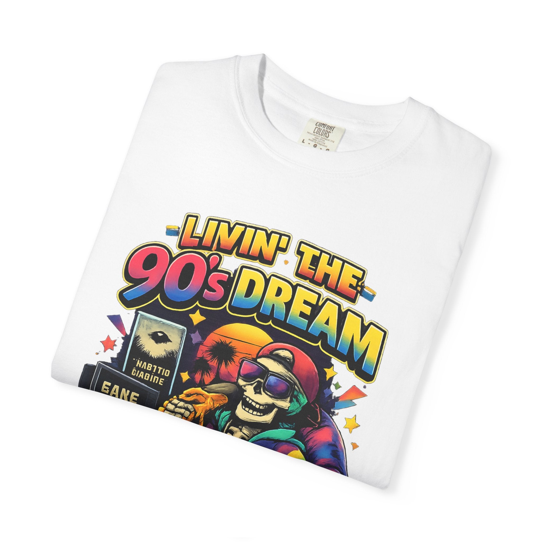 Livin’ the 90s Dream Skeleton T-Shirt – Retro Gamer Nostalgia Graphic Tee | Comfort Colors 1717